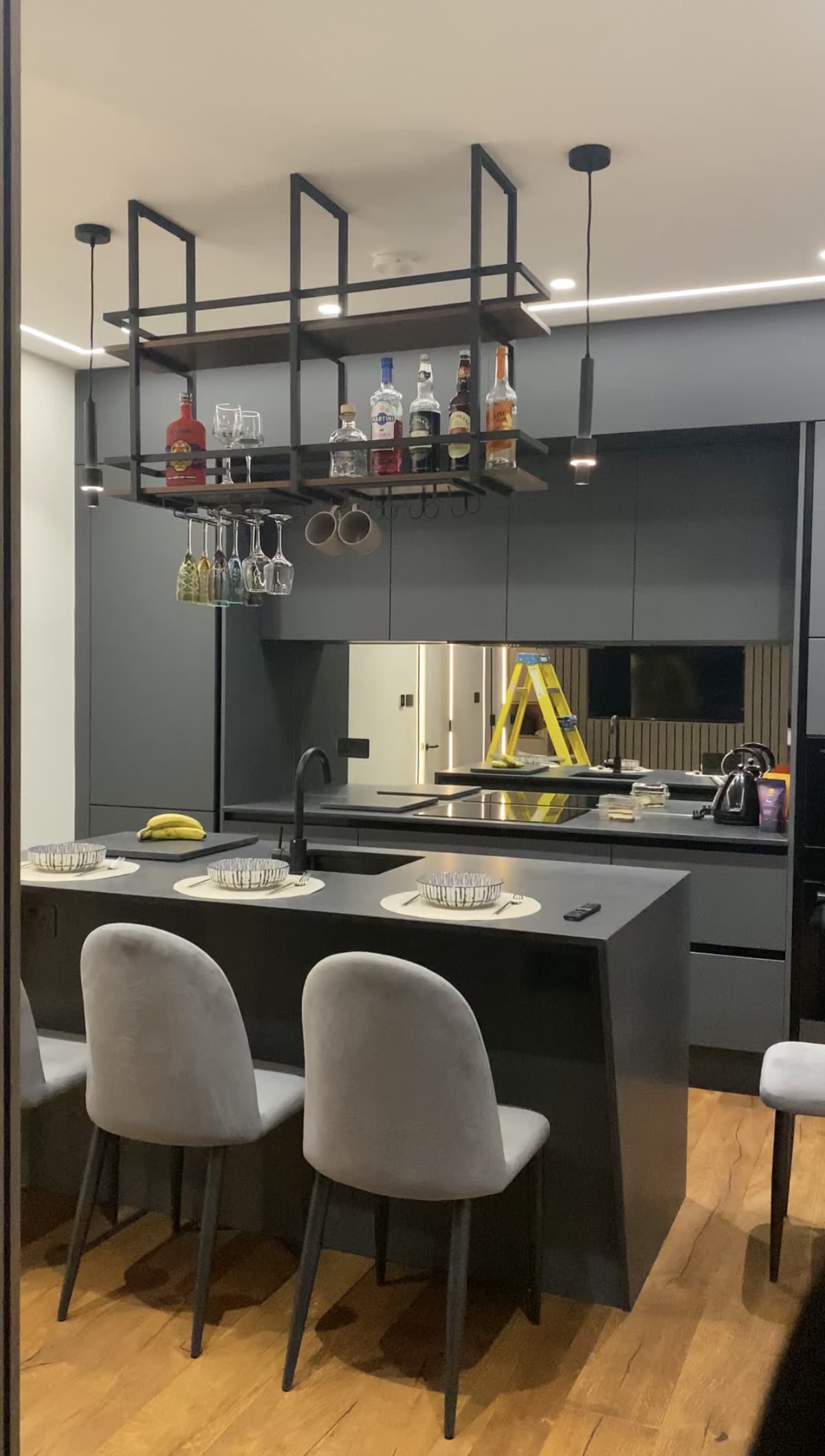 Wellfitted London kitchen project — dark grey handleless kitchen with island, London